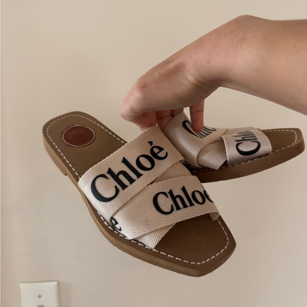 Chloe Cream and Brown Slide Sandals with Minimalist Design